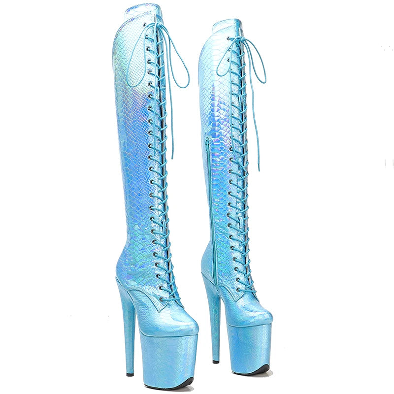 Leecabe 20CM/8 pouces PU Upper exy exotique jeune tendance mode bottes talon haut plate-forme Pole Dance boot