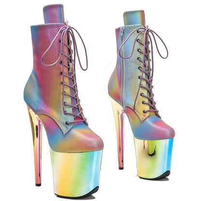 Leecabe  20CM/8Inch Colourful  PU UPPER   Platform disco party High Heels Shoes Pole Dance boot