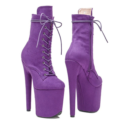 Leecabe  20CM/8inches Purple Suede Pole dance bootie High Heel platform Boots closed toe Pole Dance bootie