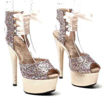 Leecabe 15CM/6Inch Glitter Upper Platform Party High Heels Shoes Sandales Pole Dance Chaussures