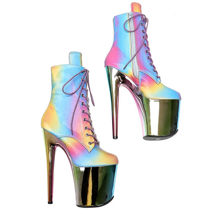 Leecabe  20CM/8Inch Colourful  PU UPPER   Platform disco party High Heels Shoes Pole Dance boot