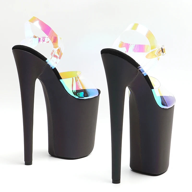 Leecabe 23CM/9inches  TPU Upper Night light Holographic Reflective Platform Sandals party stripper heel Pole Dance shoes