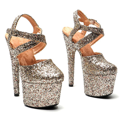 Leecabe17CM/7Inch Glitter Upper Platform Sandals Party High Heels Shoes Pole Dancing Shoes