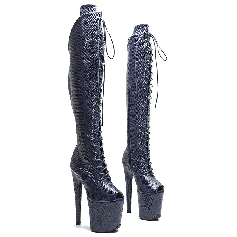 Leecabe  20CM/8inches Snake PU  Upper   young trend fashion  High Heel   platform stripper heel Pole Dance boot