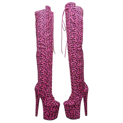 Leecabe 20CM/8Inch Leopard Upper Platform Disco Party Chaussures à talons hauts Pole Dance Boot