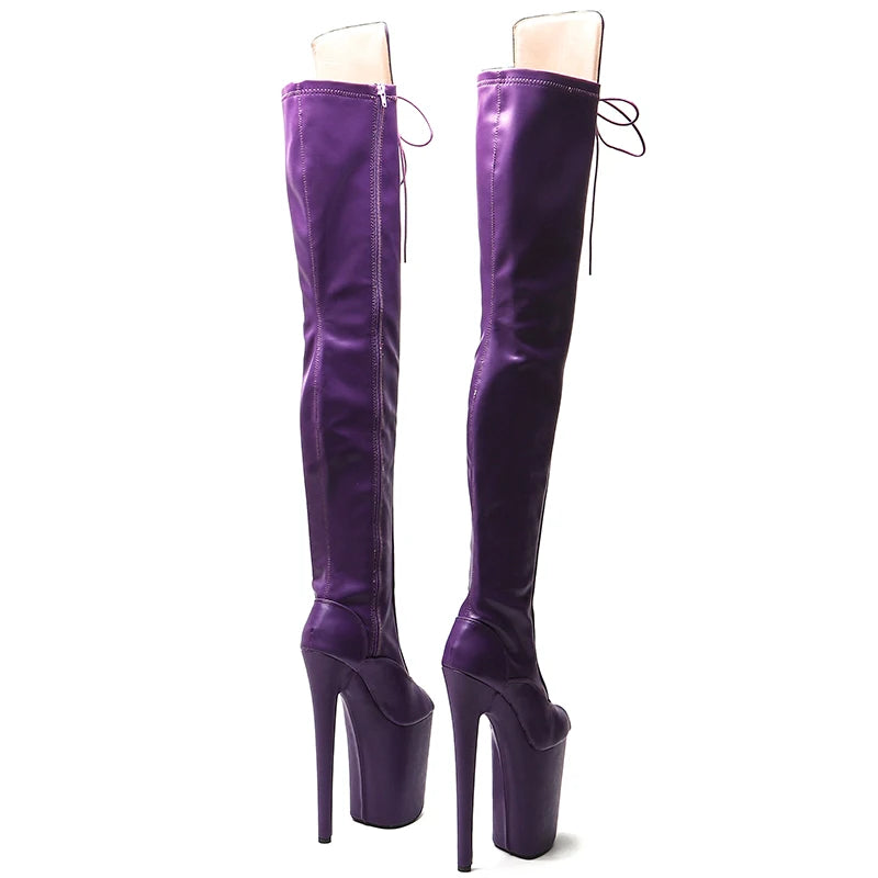 Leecabe 23CM/9 zoll Matte PU obermaterial Offene spitze Sexy stiefel Mode trend High Heels Plattform Pole Dance schuhe