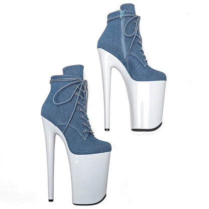 Leecabe 23CM/9 pouces Denim Upper Fashion Trend Pole Dance Chaussures Talons Hauts Pole Dance Boot