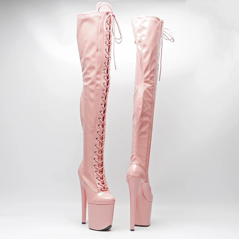 Leecabe 20CM/8 pouces bottes de mode tendance jeune exotiques à tige brevetée à talons hauts et plateforme pour pole dance