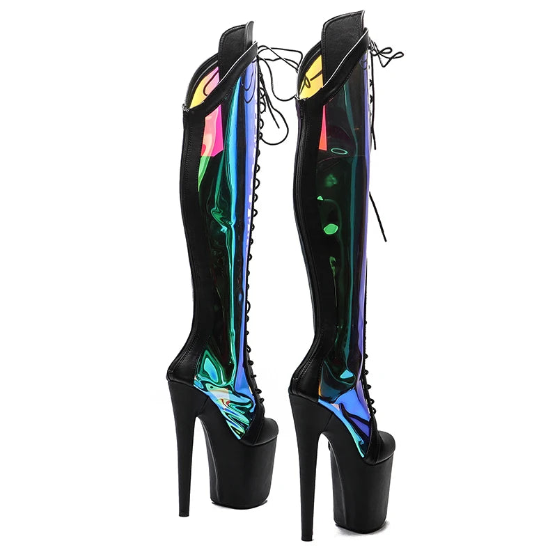 Leecabe 20CM/8 zoll Matte PU Mit holographie PU Oberen Mode trend schuhe High Heel plattform Stiefel Pole Dance stiefel