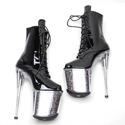 Leecabe 20CM/8 zoll Pole dance schuhe Lack PU obermaterial High Heel plateaustiefel offene spitze Pole Dance stiefel