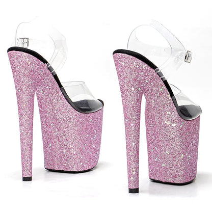 Leecabe 20cm/8Inch   Pink Glitter heels  Pole Dancing Shoes High Heels Shoes party pole dance shoe