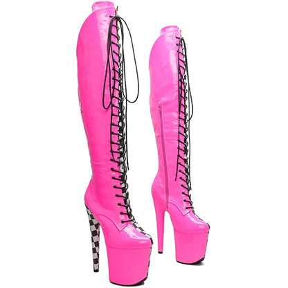 Leecabe 20CM/8Inch PU Oberen zwei farbe Exotische Sexy Mode Trend Plattform disco party High Heels Schuhe Pole dance boot