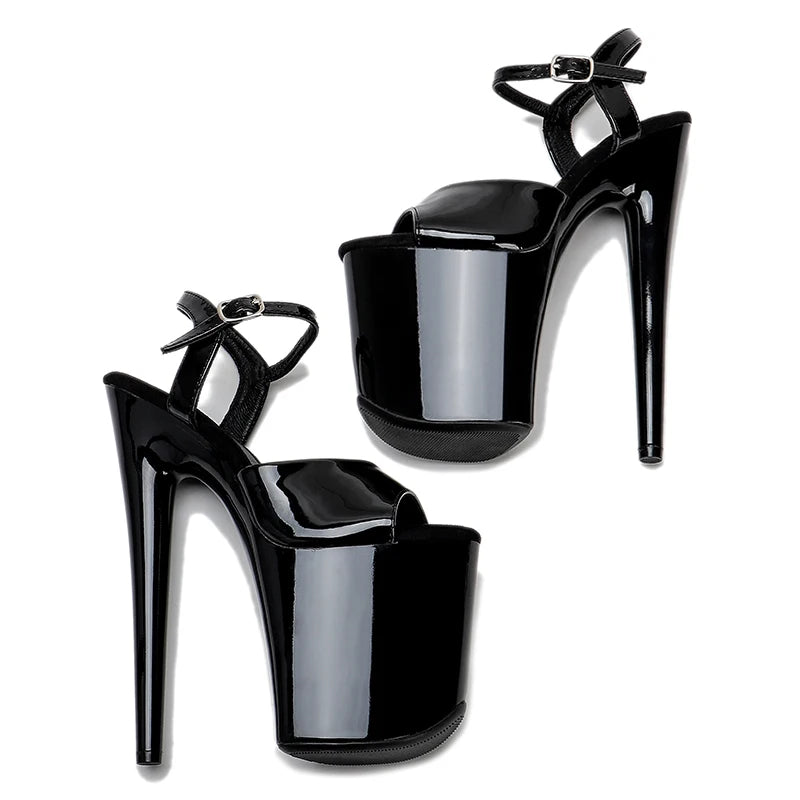 Leecabe   New Black style high heel sandals 20cm sexy model shoes pole dancing Sandal shoes