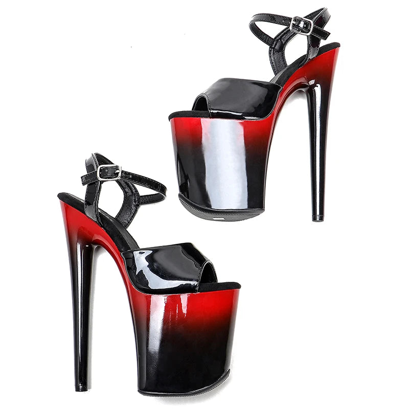 Leecabe  Black with RED Color style high heel sandals 20cm sexy model shoes pole dance shoes