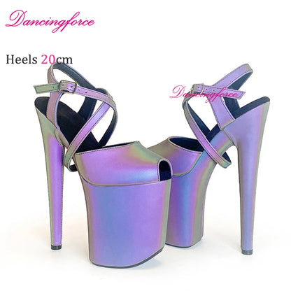 Sexy Exotic 8Inches 20cm Pole Dancing Sandals Night Light Holographic Reflective Platform Sandals Party High Heels Shoes