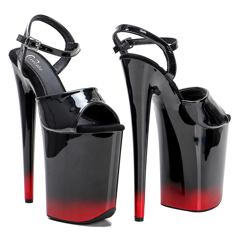 Leecabe 23CM/9inches black fashion  Platform Sexy exotic  High Heels Sandals Pole Dance shoes