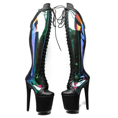 Leecabe 20CM/8 zoll Matte PU Mit holographie PU Oberen Mode trend schuhe High Heel plattform Stiefel Pole Dance stiefel