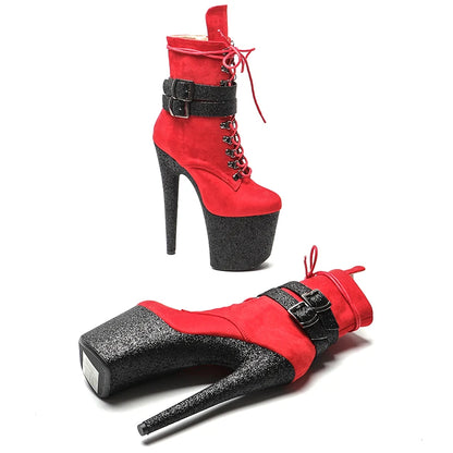 Leecabe 20CM/8 pouces Chaussures de pole dance en daim avec plateforme à talons hauts Bottes de pole dance