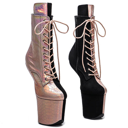 Leecabe PU Upper Platform Ankle Boots Sexy Exotic heelless pole dance shoes