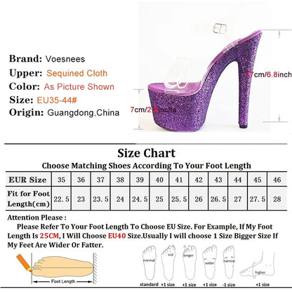 Heeled Sandals 2023 Women's Shoes Sequin Wrapped Waterproof Transparent Vamp Platform 17CM/7Inch Stiletto Nightclub Sandals