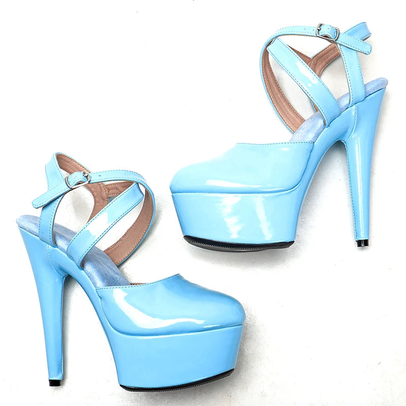 Leecabe 15CM/6Inch Patent PU Upper Platform Sandals Party High Heels Shoes Pole Dancing sandales Chaussures