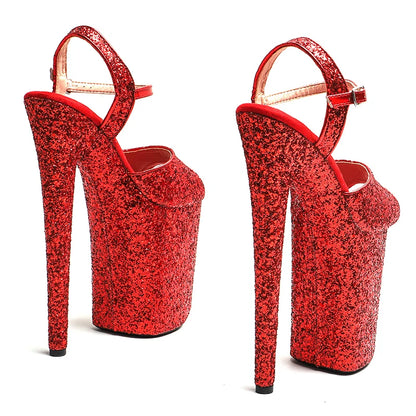 Leecabe 23cm/ 9inches Glitter  upper with PU  starp platform  high heel  open toe sandals  pole dance shoes