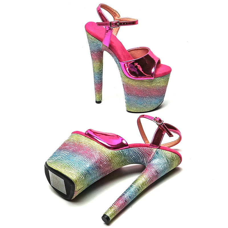 Leecabe  8Inch/20cm   Shiny PU   upper colorful Platform  High Heels party Sandals  Pole Dance Shoes