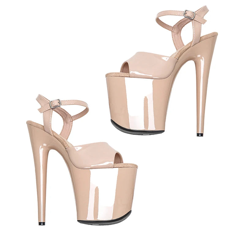 Leecabe 20cm/ 8inches lady shinny beige upper sexy high heel sandals  pole dance shoes