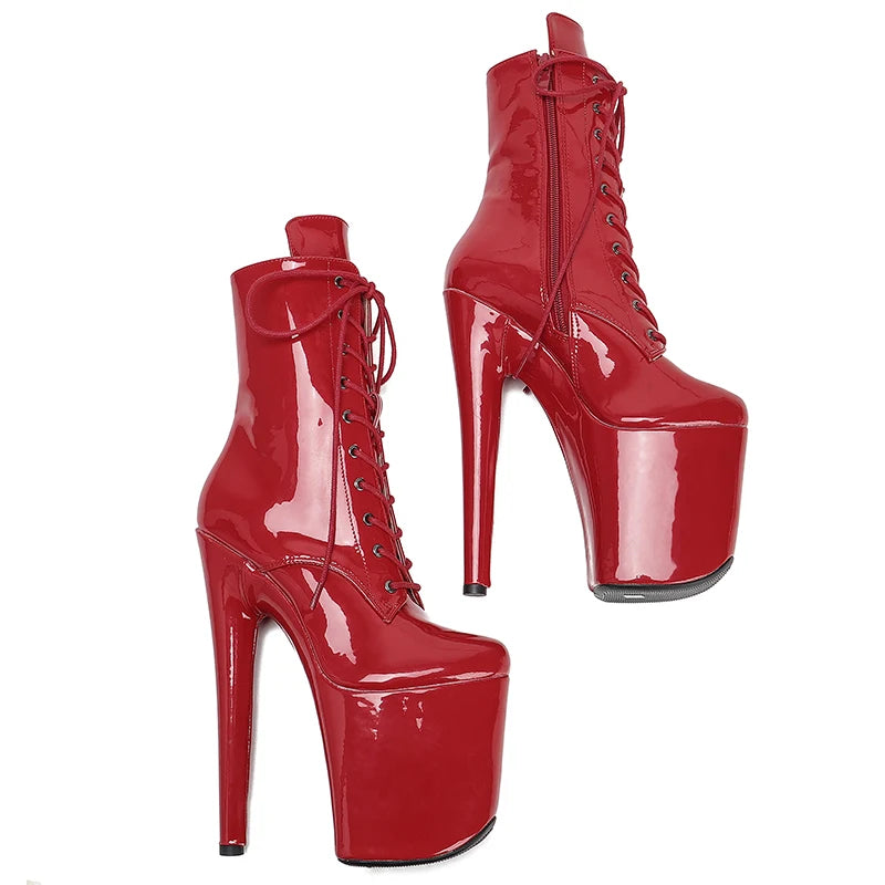 Leecabe Shinny Patent RED PU 20CM/8inches Pole dancing platform Closed toe Pole Dance boots