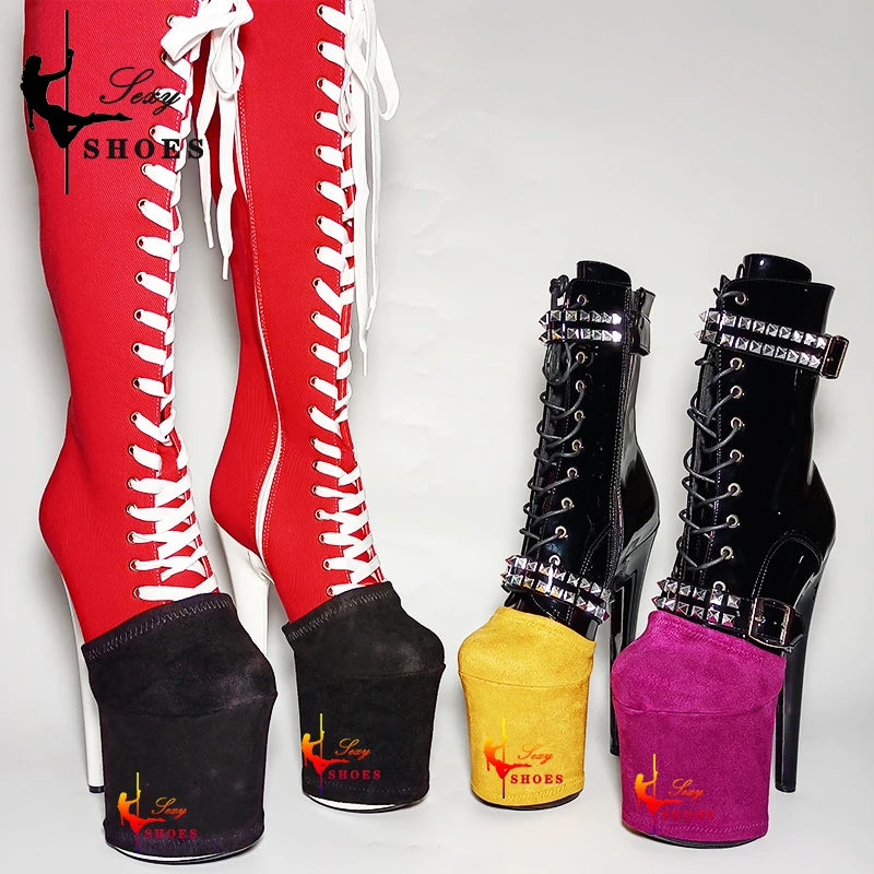 Neu 20CM/8 zoll Frauen Streifen Pole Dance Schuhe Sandalen Stiefeletten Oberschenkel Stiefel Mit Plattform Zubehör Überschuhe Protektoren Abdeckung