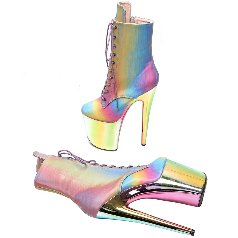 Leecabe  20CM/8Inch Colourful  PU UPPER   Platform disco party High Heels Shoes Pole Dance boot