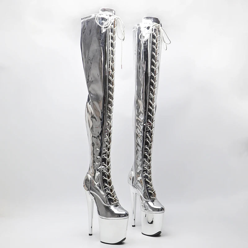 Leecabe 20CM/8 pouces brillant PU tige exy exotique jeune tendance mode bottes talon haut plate-forme électroplaquée Pole Dance boot