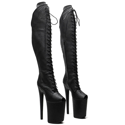 Leecabe 23CM/9 pouces Tige serpent Bottes sexy Tendance mode Petit bout ouvert Talons hauts Plateforme Pole Dance chaussures