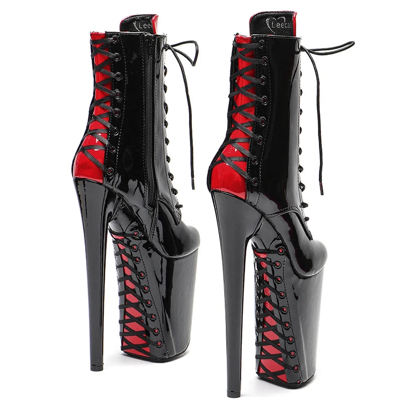 Leecabe 23CM/9 zoll Patent PU schwarz mit rot farbe zurück spitze Pole dance schuhe High Heels Pole Dance boot