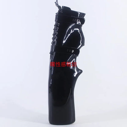 Bottes au genou à talon sabot CACA 38 cm, chaussures de spectacle de scène sexy en cuir SM, bottines de cosplay fétichistes, bottines à plateformes, noires, livraison directe personnalisée