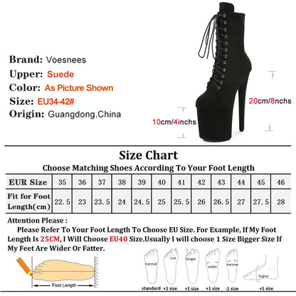 6Inch Short Boots Black Strip Pole Dance Boots 15 17 20cm Black Stripper Heels Platform Suede Ankle Boots Lace-up Zip Nightclub