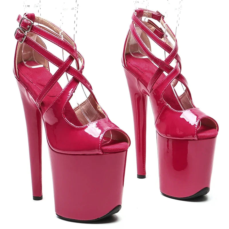 Leecabe  20cm/8inch  Patent Shiny  PU  style  high heel sandals   sexy model shoes pole dance shoes