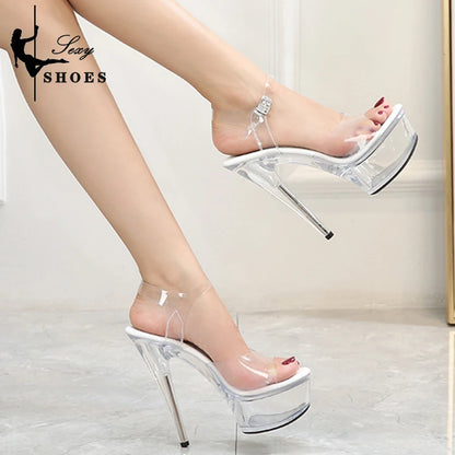 Chaussures pour filles pour soirées, discothèques, strip-teaseuses, talons hauts, sandales, talons aiguilles, transparents, sexy, pour pole dance, 15 cm