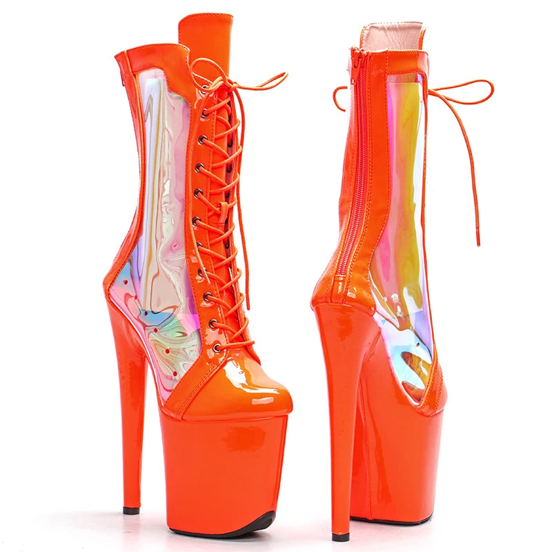 Leecabe  20CM/8inches patent with Holographic Transparent Color Pole dancing shoes High Heel platform Pole Dance Shoes