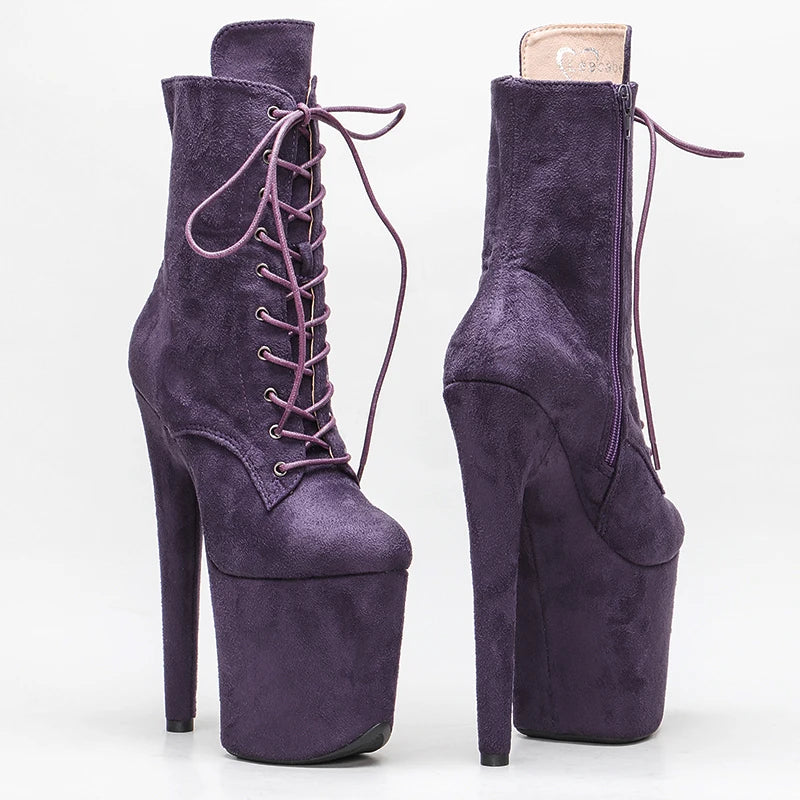 Leecabe Purple Suede 20CM/8Inch Women's Platform disco party High Heels Shoes Pole Dance boot