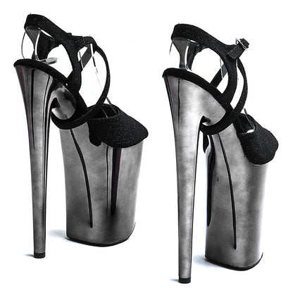 Leecabe 23CM/9inches Glitter  upper fashion trend exotic gun electroplate Platform High Heels Sandals Pole Dance shoes