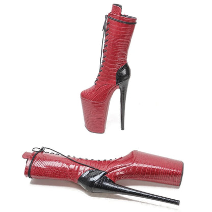 Leecabe 26CM/10 pouces PU Tige Rouge couleur avec couleur noire sexy exotique Talon Haut plate-forme chaussures de fête Pole Dance boot