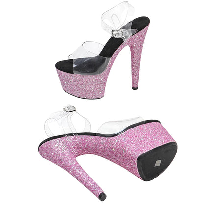 Leecabe New Shinny Pink Glitter talons sandales à plateforme pour femmes chaussures de pole dance chaussures à talons hauts de 7 pouces chaussures de danse de discothèque