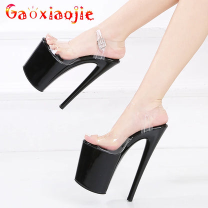 Sexy Apricot Sandalen Super High Heels 20cm 2023 Neue Mode Extreme Platform10CM Pole Dance Schuhe Model Show Transparente Schuhe