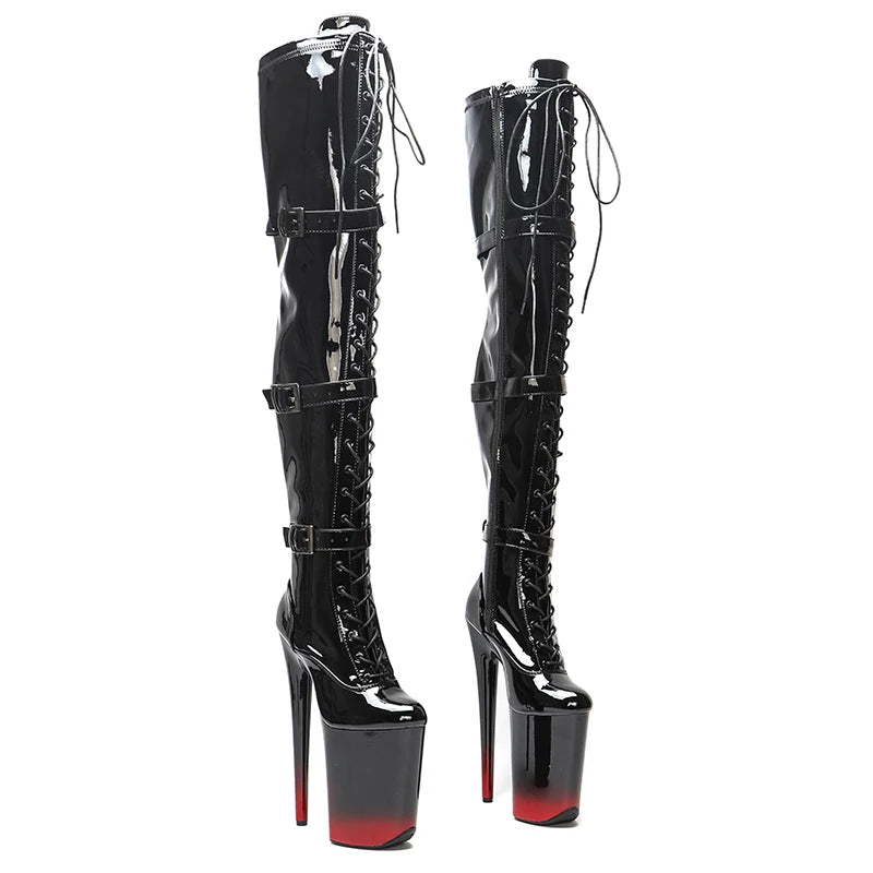 Leecabe 23CM/9 zoll Patent PU mode dame High Heel plattform Pole Dance stiefel