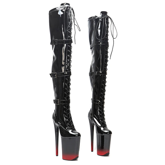 Leecabe 23CM/9 pouces bottes de pole dance à talons hauts en PU verni pour femme