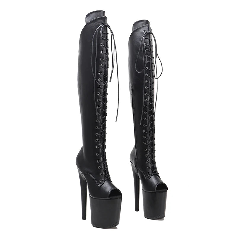 Leecabe 20CM Matte PU High Heel Plateaustiefel Offene Zehen Pole Dance Hight Stiefel