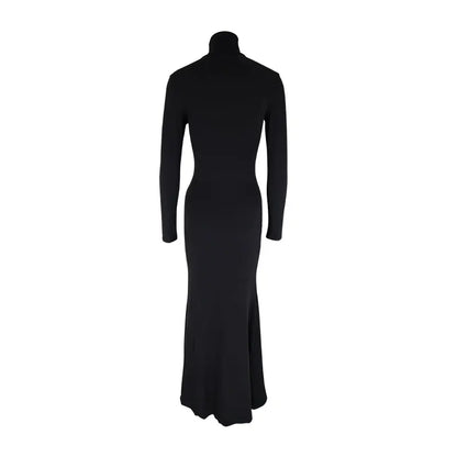 New Autumn Winter Dresses Women Sexy Black Split Elegant Maxi Dress Streetwear Fashion Casual Slim Turtleneck Long Sleeves Dress