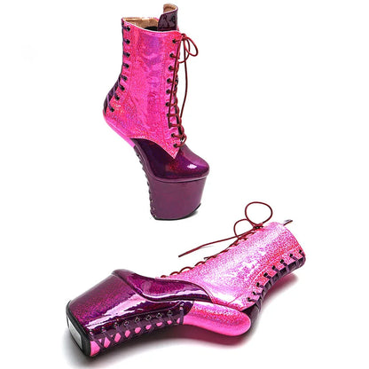 Leecabe Heelles Schnürstiefeletten Sexy Exotische Stripper Junge Trendmode Farbe Stripper Absatz Pole Dance Stiefel