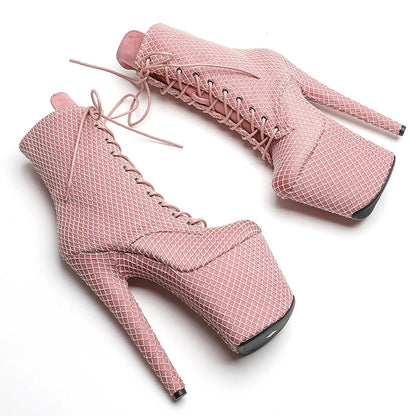 Leecabe  20CM/8inches Suede with  rhinestone upper  High Heel   platform Boots Trend fashion stripper heel  Pole Dance boots